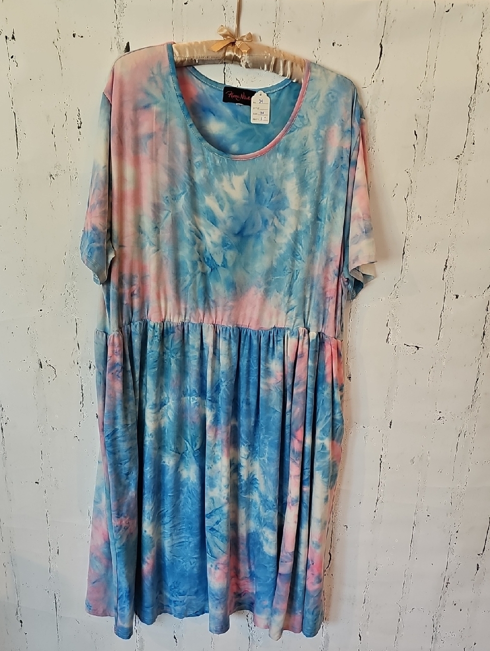 Tie-Dye Blue & Pink Short Sleeve Dress (34)